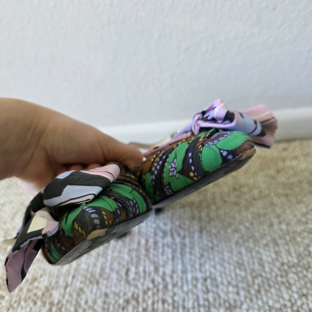 Prada Green And Purple Patterened Bow Kitten Heels Size 35.5 - Picture 5 of 9